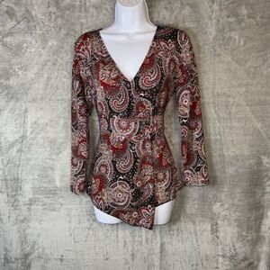 Vintage Susan Lawrence Babydoll Y2K Fairy Top Sz Med Red Paisley Sequin Party